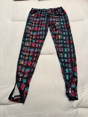 Energy Zone Kids Black Leggings with Teal Pink and Yellow Print